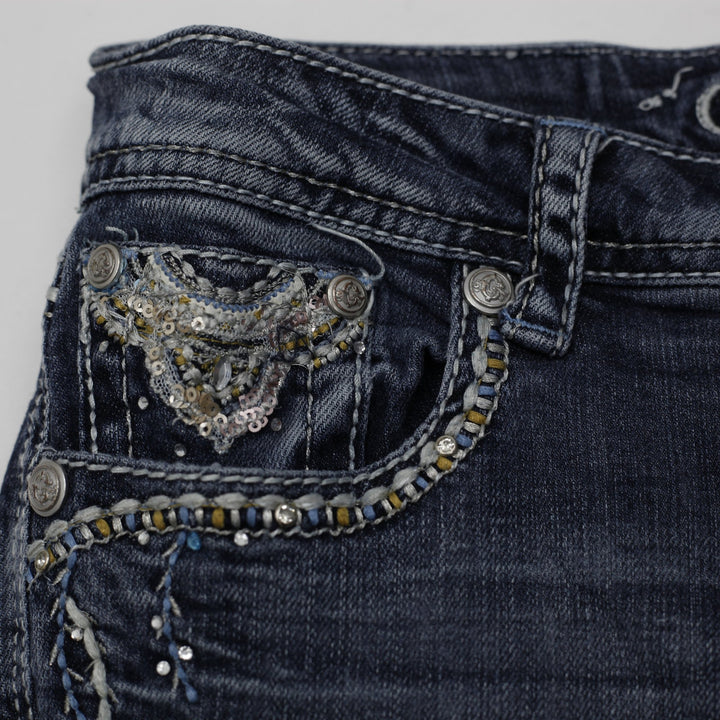 Y2K Ladies Grace in LA Embroidered Distressed Boot Cut Jeans Size 26