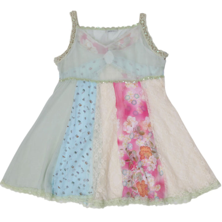 Y2K Ladies Mendocino Floral Patchwork Lace & Sequin Empire Waist Cami Mini Dress
