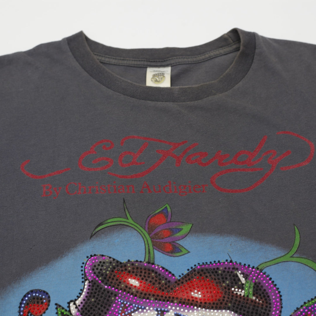 Y2K Mens Ed Hardy Skulls T-Shirt Gray Graphic Tattoo Design