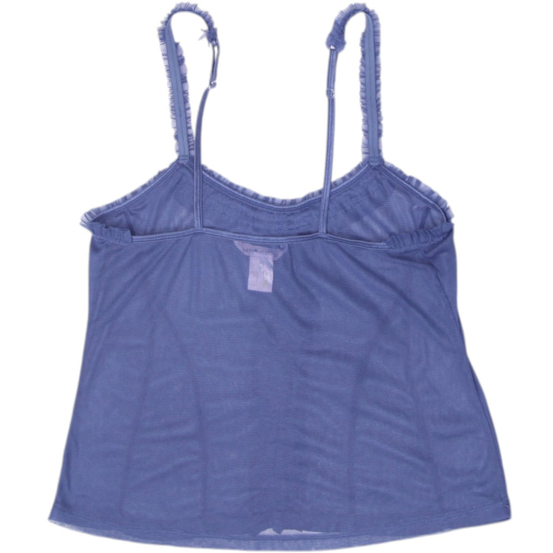 Y2K Ladies La Vie en Rose Periwinkle Mesh Ruffle Trim Strappy Top Size L