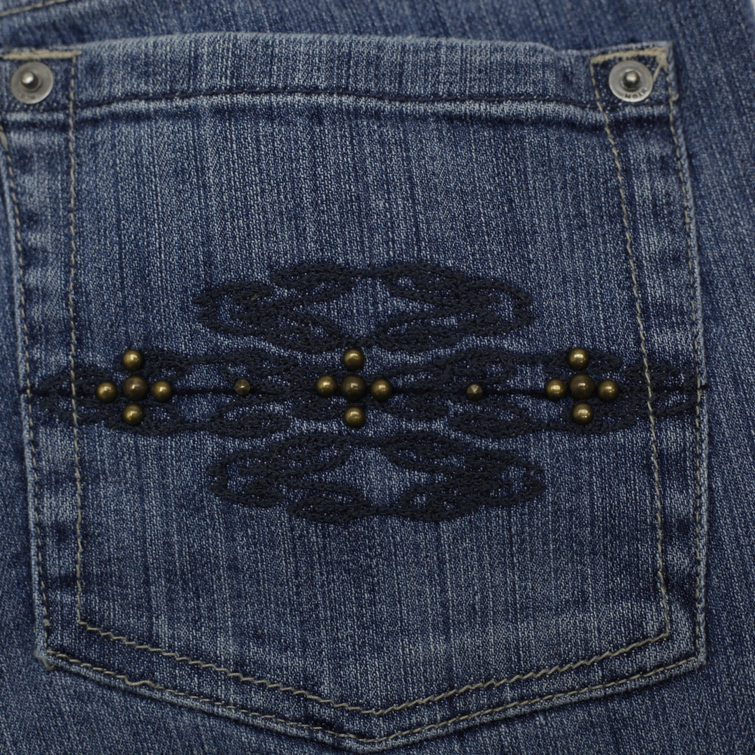 Y2K Ladies Noir Embellished Studded Bootcut Denim Jeans Blue Size 6R