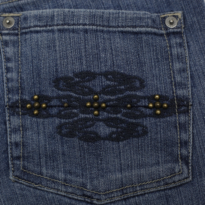 Y2K Ladies Noir Embellished Studded Bootcut Denim Jeans Blue Size 6R