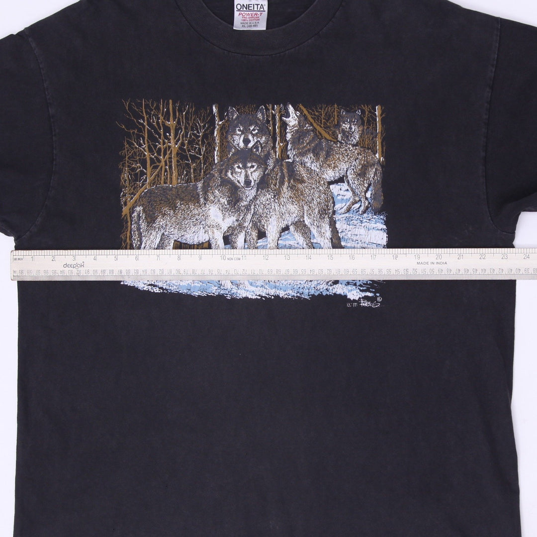 Vintage 90s Oneita Power-T Wolf Graphic T-Shirt Made in USA Size XL