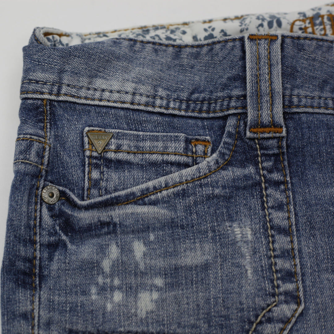 Ladies Guess Denim Shorts Washed Blue Distressed Style
