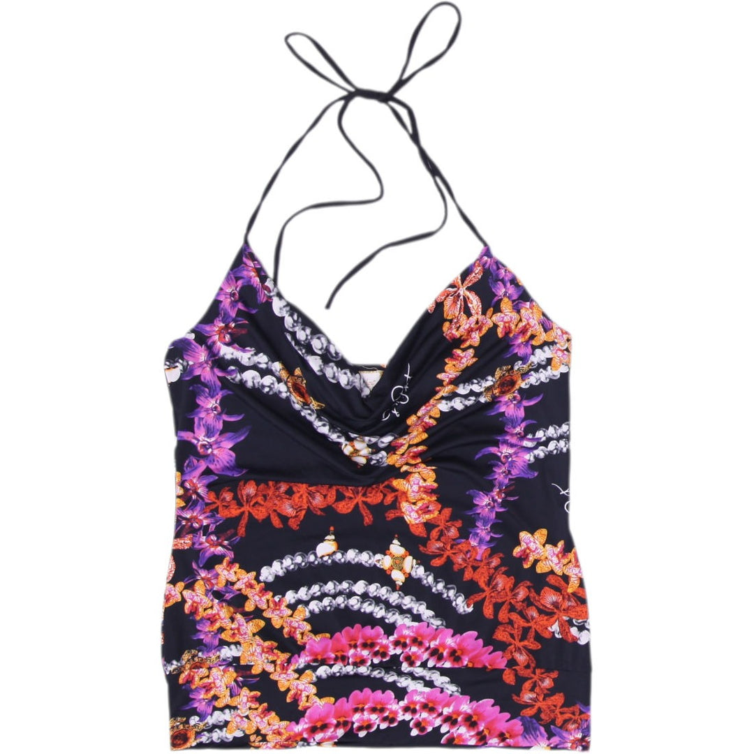 Y2K Ladies Baby Phat Floral Ruched Halter Tank Top Size M
