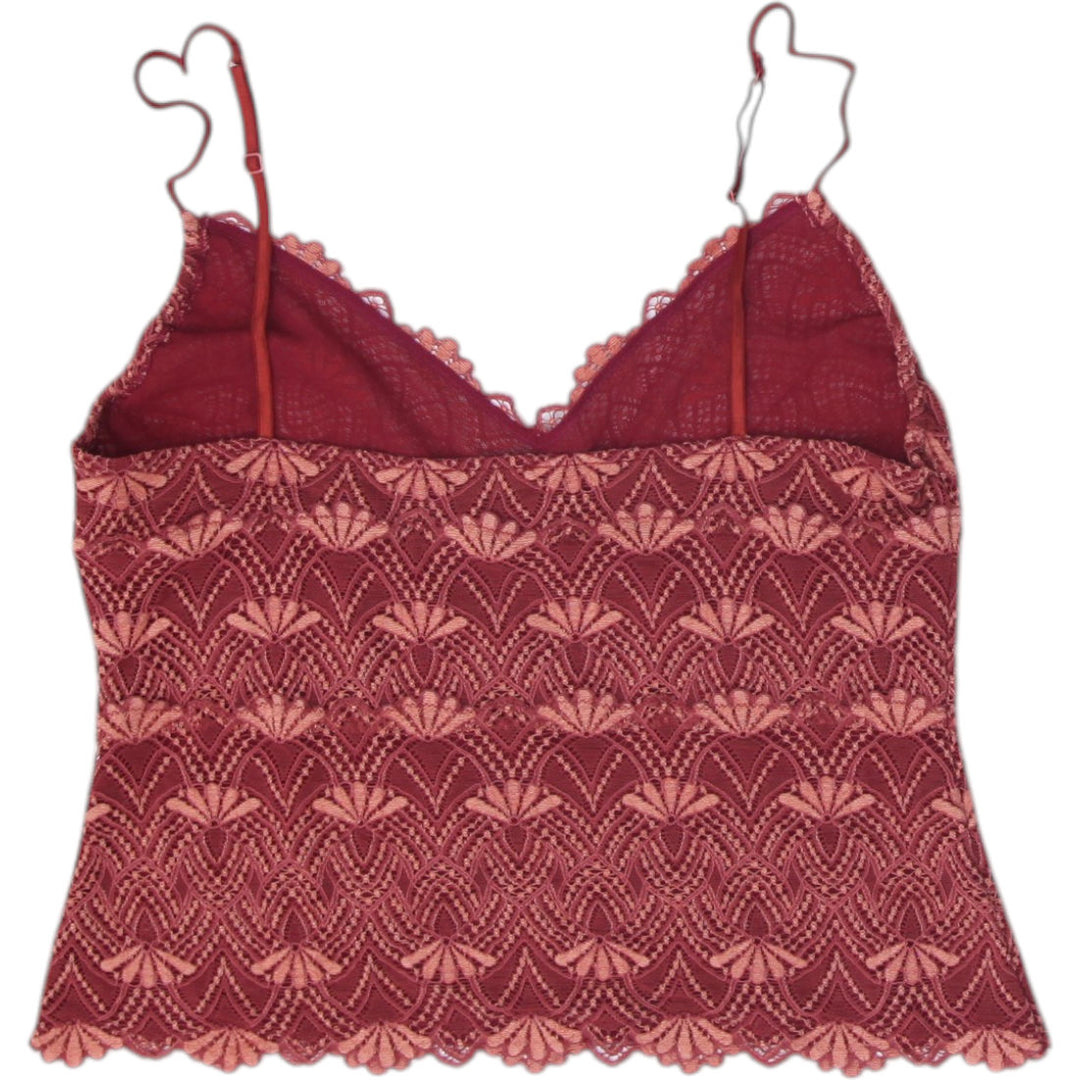 Y2K Ladies Two-Tone Red and Tan Patterned Lace Cami Top