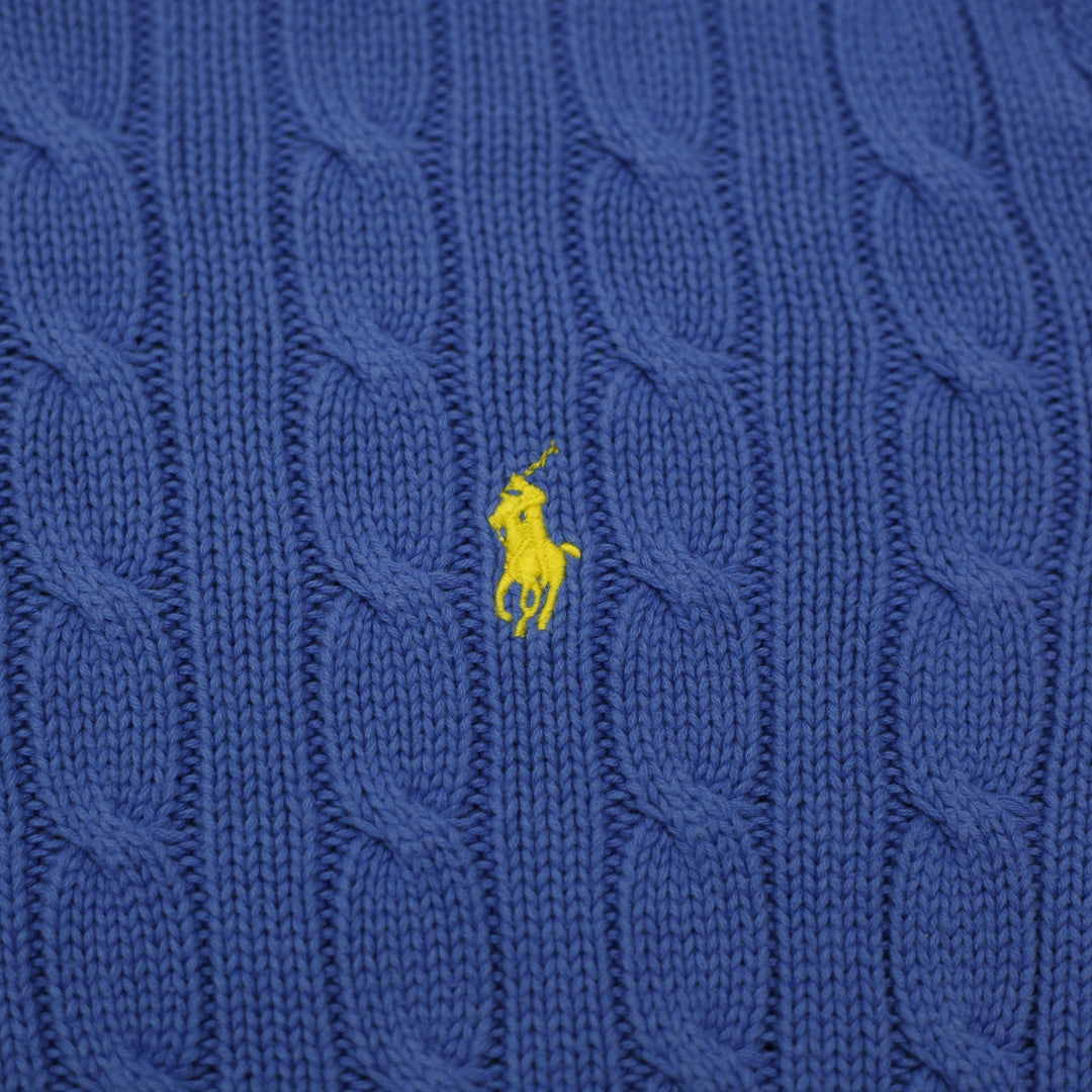 Mens Ralph Lauren Sweater Blue Cable Knit Embroidered Logo Size L