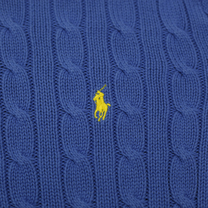 Mens Ralph Lauren Sweater Blue Cable Knit Embroidered Logo Size L