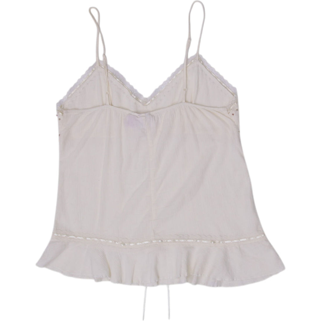 Y2K Ladies Xhilaration Eyelet Lace Ruffle Hem Tie Cami Top Size M