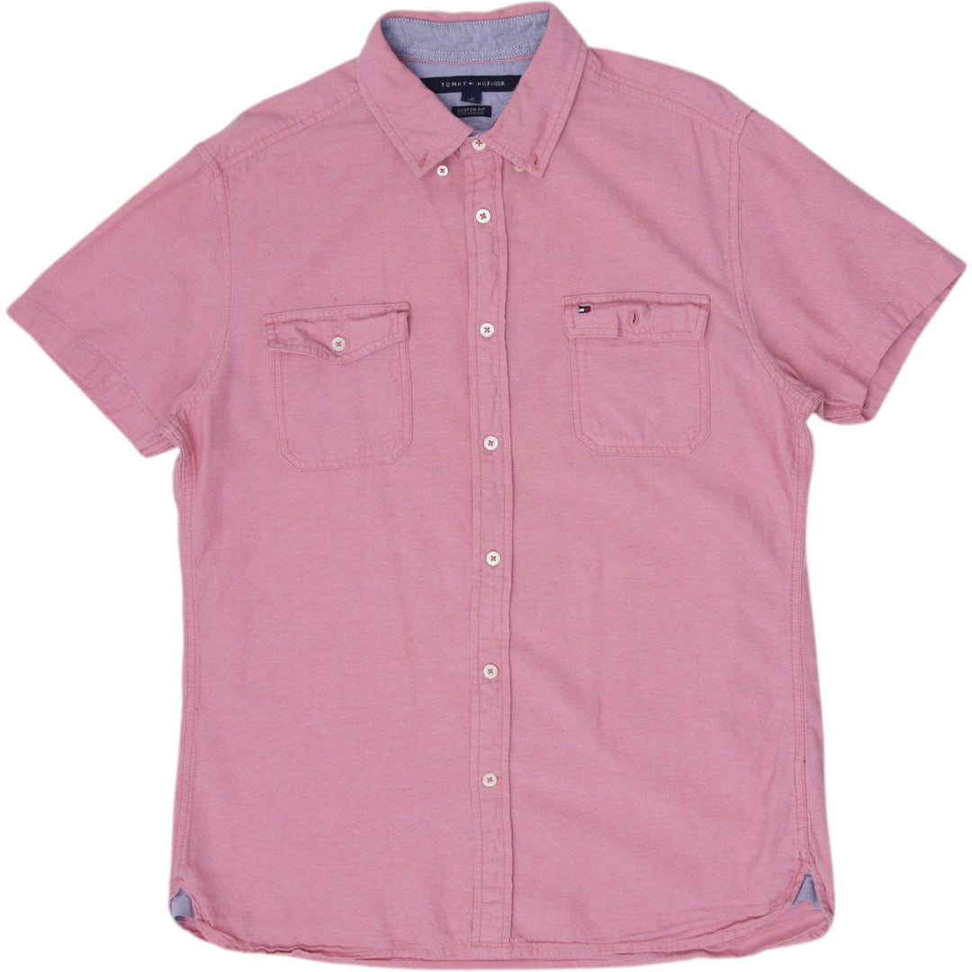 Mens Tommy Hilfiger Custom Fit Pink Short Sleeve Shirt Size L