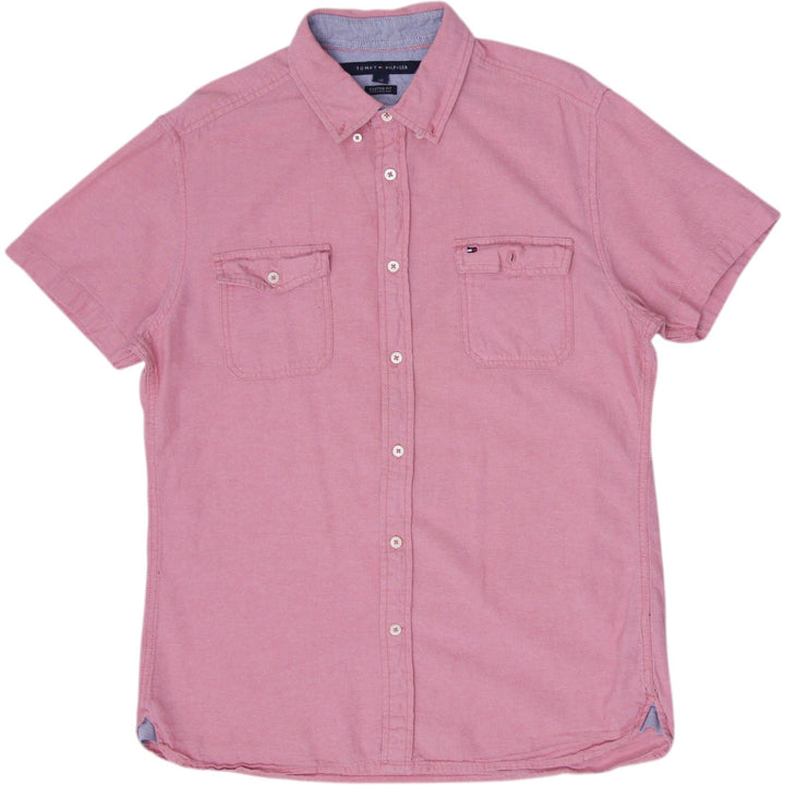 Mens Tommy Hilfiger Custom Fit Pink Short Sleeve Shirt Size L