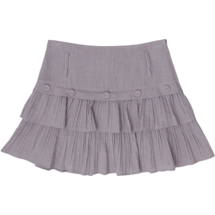 Y2K Ladies Lamerin Mini Skirt Beige Ruffled Nylon Rayon