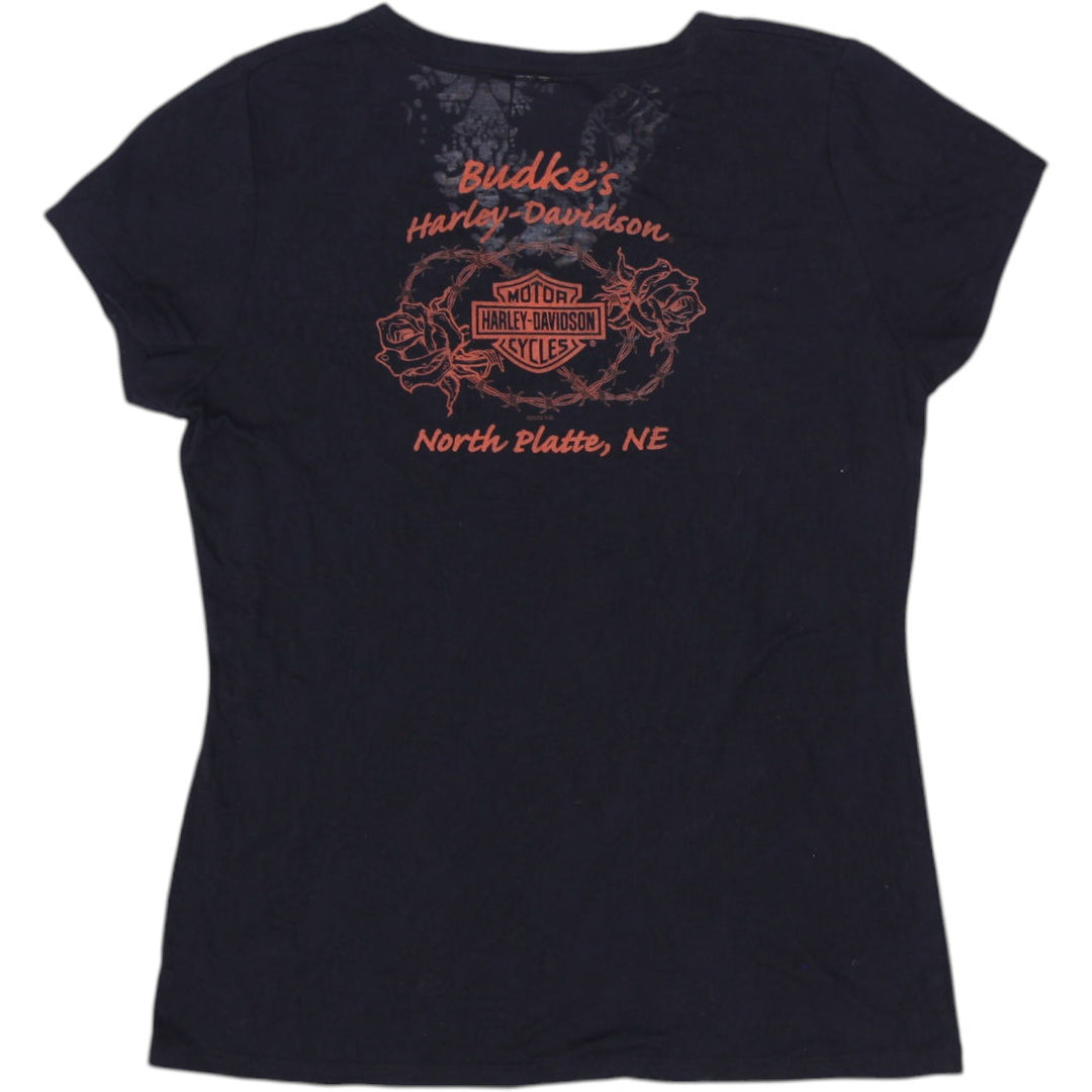 Ladies Harley Davidson Graphic Logo Biker Style T-Shirt Size L