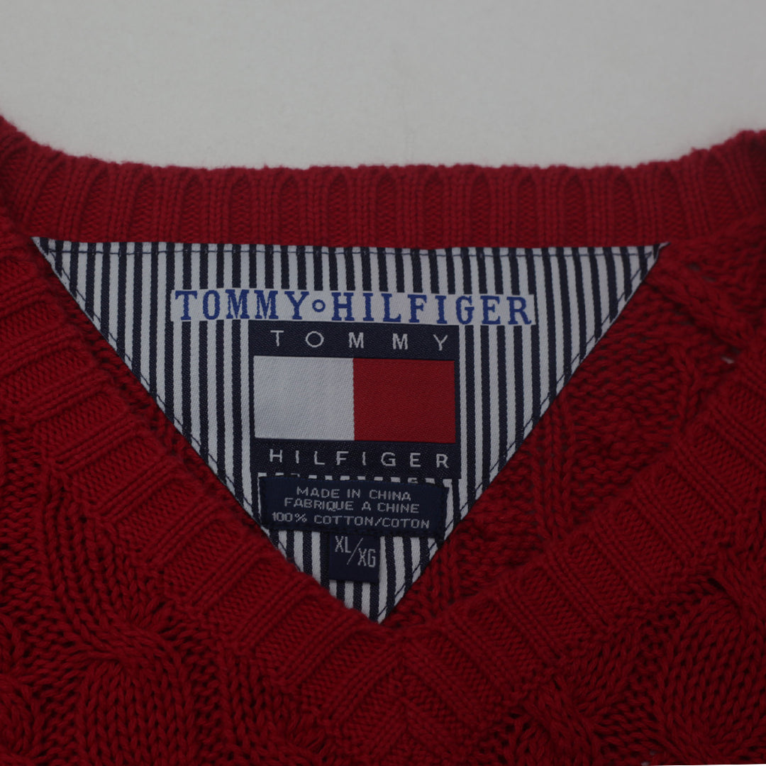 Vintage Tommy Hilfiger Cable Knit V-Neck Sweater Size XL - Fashion Rerun Vintage Migration_Sweaters