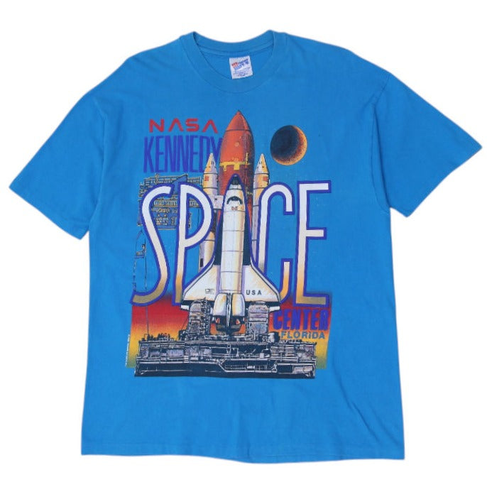Vintage Hanes 90s NASA Kennedy Space Center 1990 Blue T-Shirt Size XL USA Made | Migration_T-Shirts | Fashion Rerun