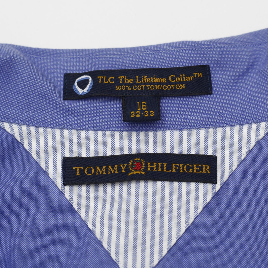 Mens Tommy Hilfiger Shirt Blue Embroidered Cotton Long Sleeve