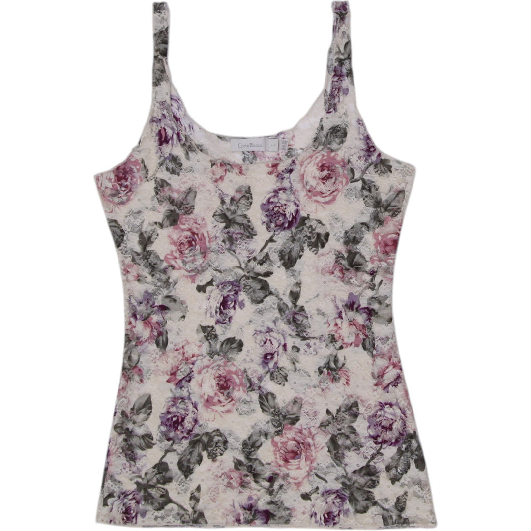Y2K Ladies Costa Blanca Floral Lace Tank Top Size L