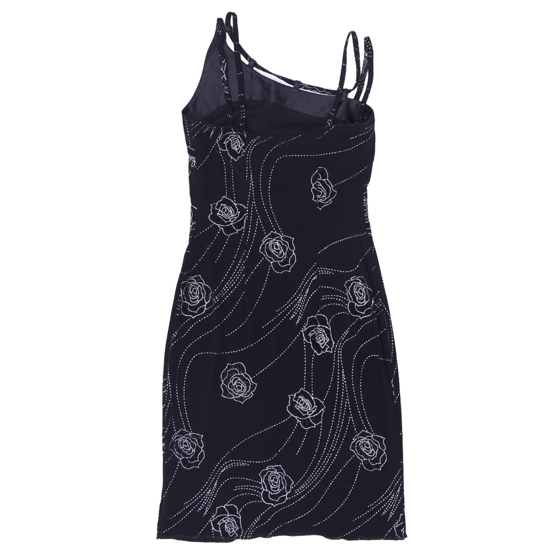 Y2K Ladies Strappy Black Floral Dress