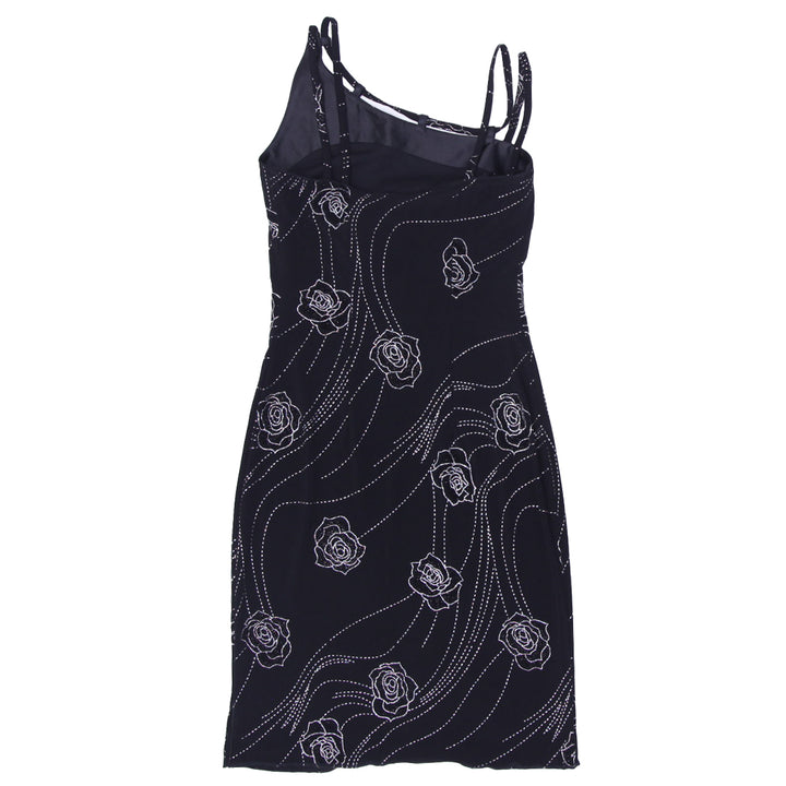 Y2K Ladies Strappy Black Floral Dress