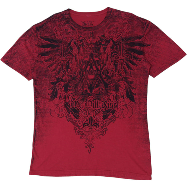 Y2K Mens Archaic Red Graphic Short Sleeve T-Shirt Size 2XL