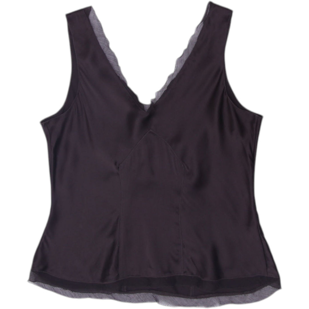 Y2K Ladies Anne Klein Black Sleeveless Top Silk V-neck Elegant