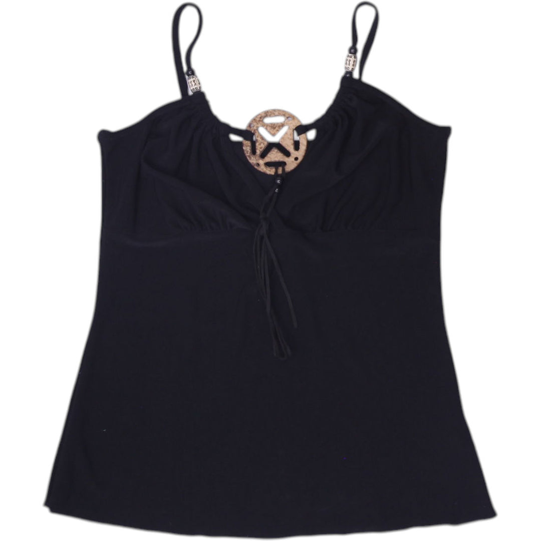 Y2K Ladies Spaghetti Strap Wooden Ring Accent Cami Top