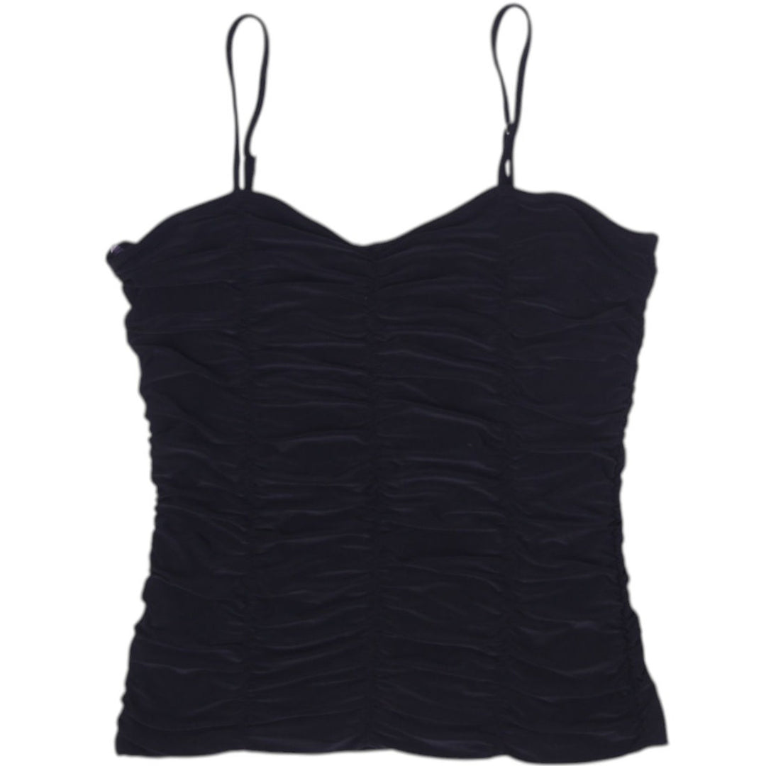 Y2K Ladies Sexso Tank Top Black Ruched Spaghetti Straps Size L