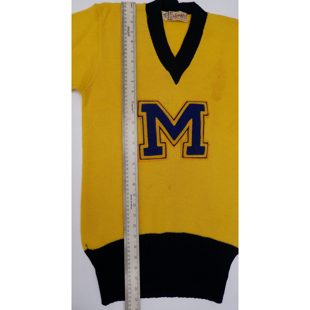 Vintage Mens Holzapfel Bros Sweater Yellow Black Knit Letterman | Migration_Jumper & Knitwear - View 12 | Fashion Rerun