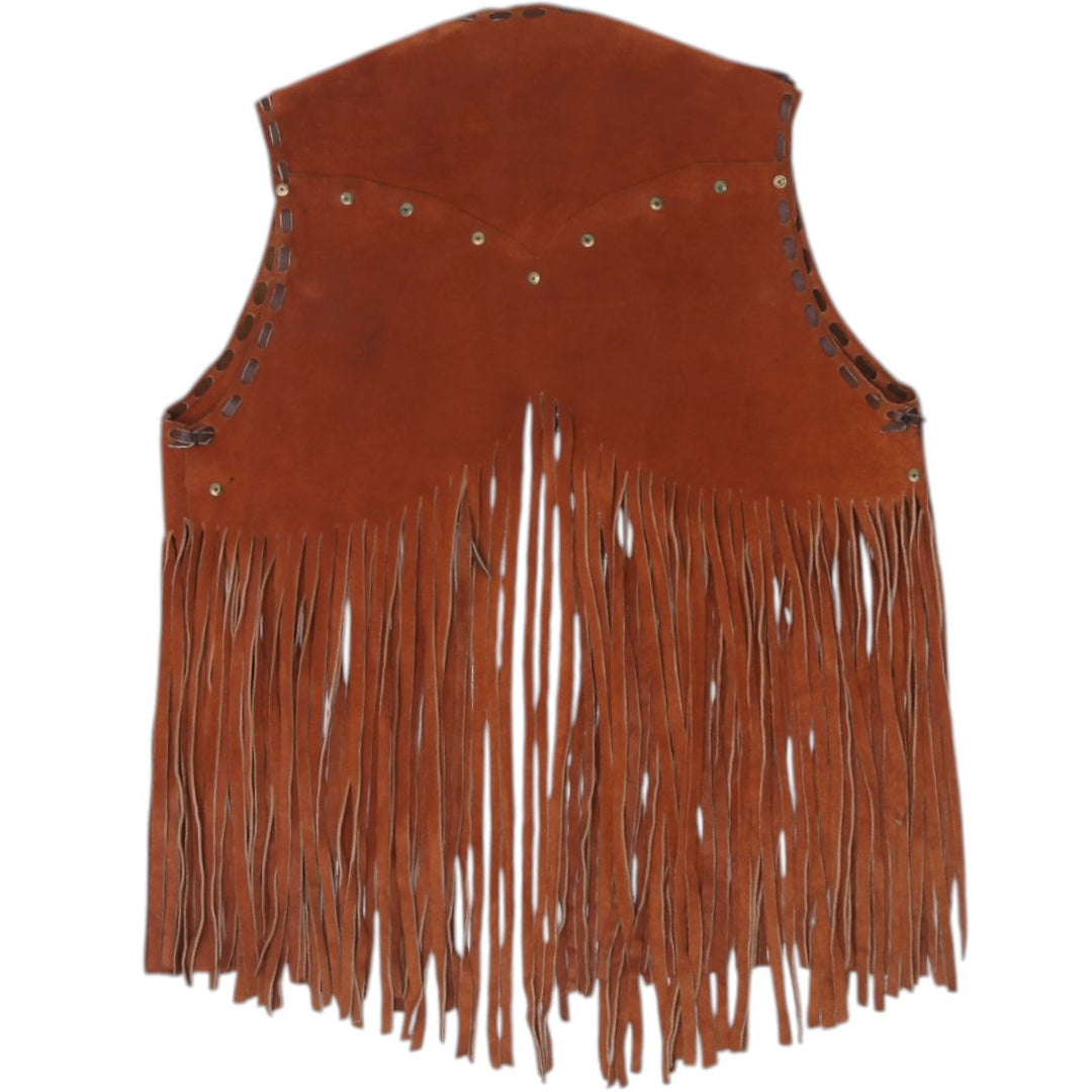 Vintage Fringe Dark Brown Suede Tassel Waistcoat | Migration_Vests - Side View | Fashion Rerun