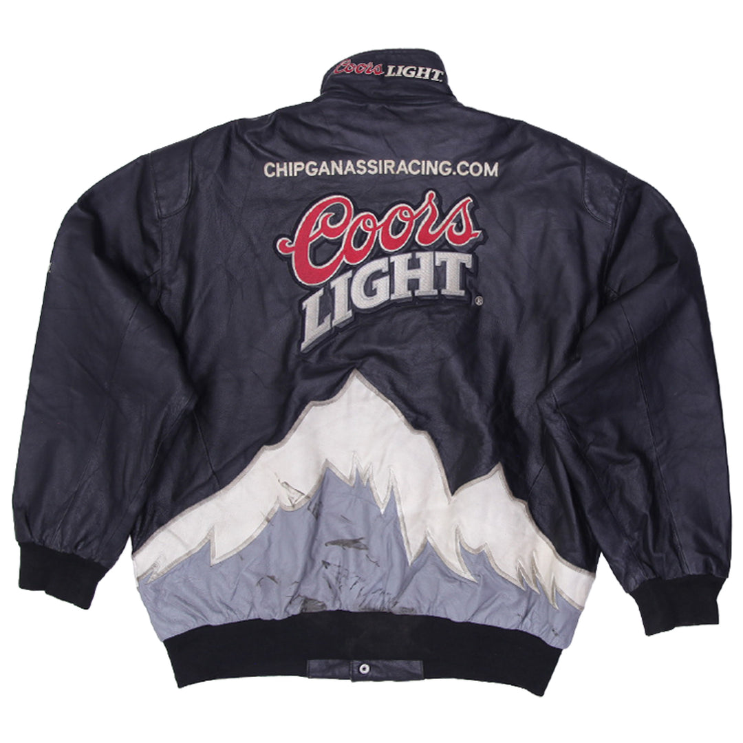 Vintage Sterling Marlin Black Coors Light Leather Jacket | Migration_Jacket UAENAT20 - Side View | Fashion Rerun