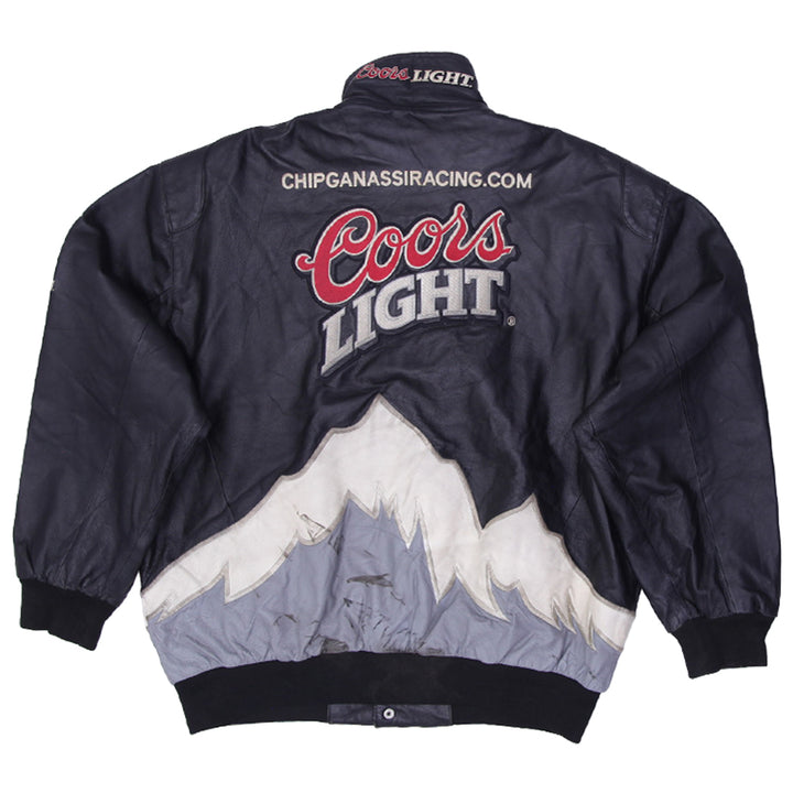 Vintage Sterling Marlin Black Coors Light Leather Jacket | Migration_Jacket UAENAT20 - Side View | Fashion Rerun