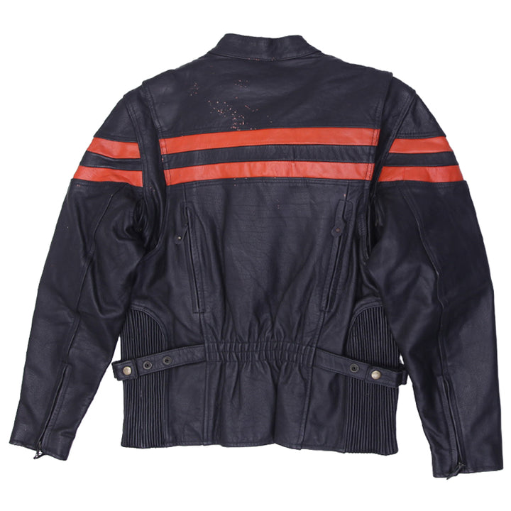 Vintage USA Bikers Dream Apparel Zip Up With Orange Striped Leather Jacket | Migration_Jacket - Side View | Fashion Rerun
