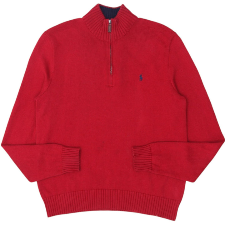Vintage Polo By Ralph Lauren Quarter Zip Cotton Red Mock Neck Sweater Size L | Migration_Jumper & Knitwear RL | Fashion Rerun