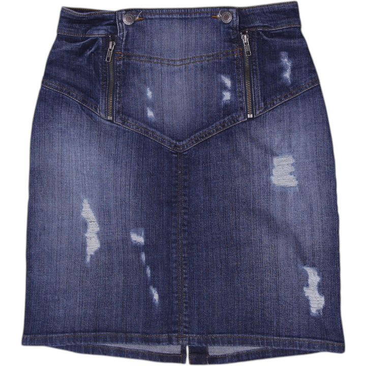 Ladies Guess Jeans Distressed Dual Zip Corset Denim Skirt Size 28