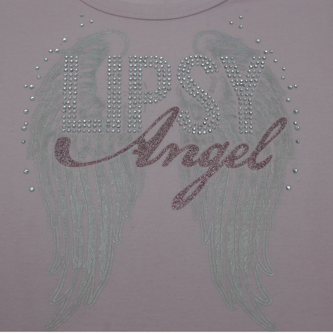 Y2K Ladies Lipsy Angel Pink T-Shirt Rhinestone Graphic Size M