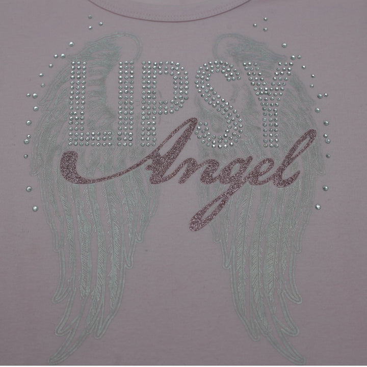 Y2K Ladies Lipsy Angel Pink T-Shirt Rhinestone Graphic Size M