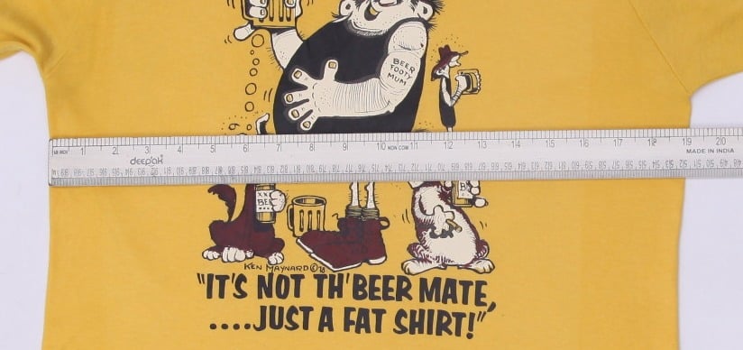 Vintage BVD T-Shirt Yellow Graphic Ken Maynard Beer Print Size 18 | Migration_T-Shirts - Alternate View | Fashion Rerun