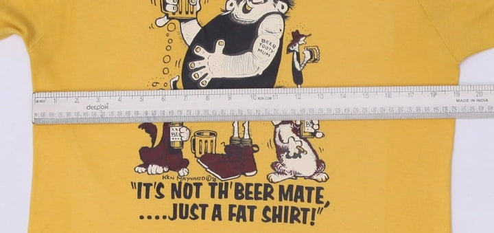 Vintage BVD T-Shirt Yellow Graphic Ken Maynard Beer Print Size 18 | Migration_T-Shirts - Alternate View | Fashion Rerun