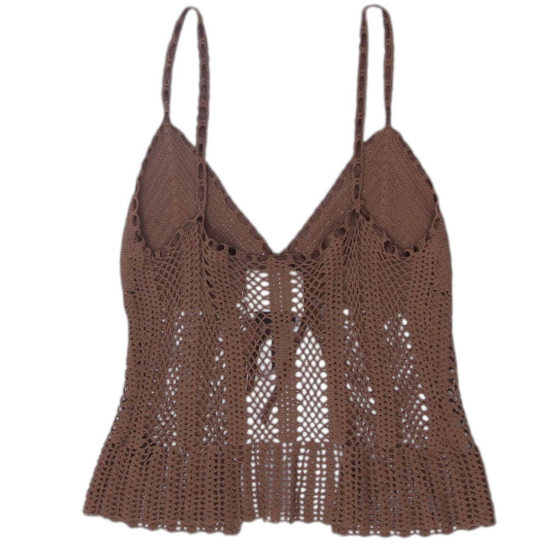 Y2K Ladies Buffalo David Bitton Bralette Brown Crochet Top Lace Up M | Migration_Y2K Tops - Side View | Fashion Rerun