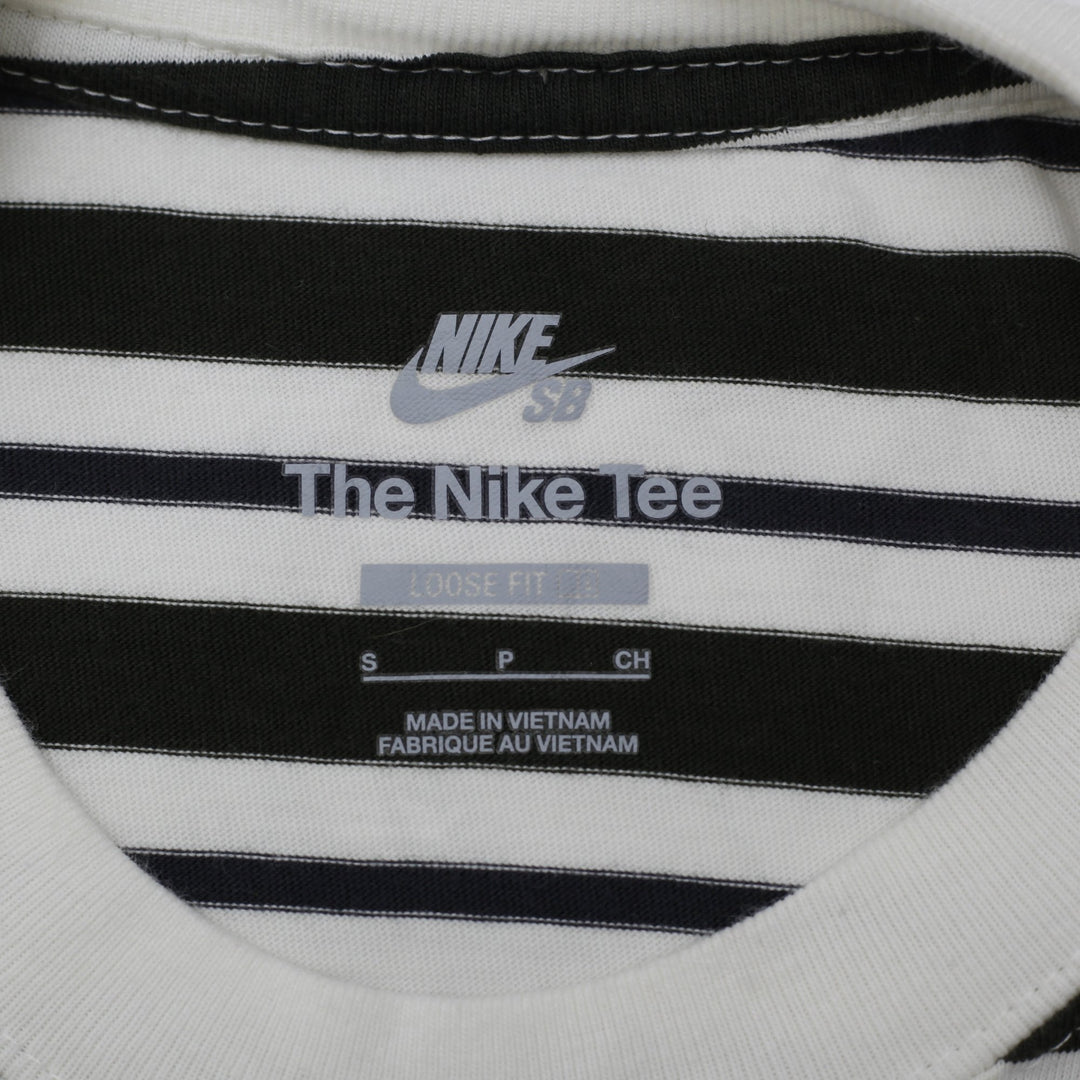 Mens Nike SB T-Shirt Black White Striped Loose Fit Skate Size S