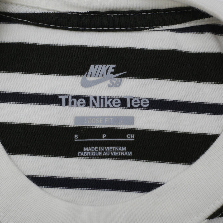Mens Nike SB T-Shirt Black White Striped Loose Fit Skate Size S