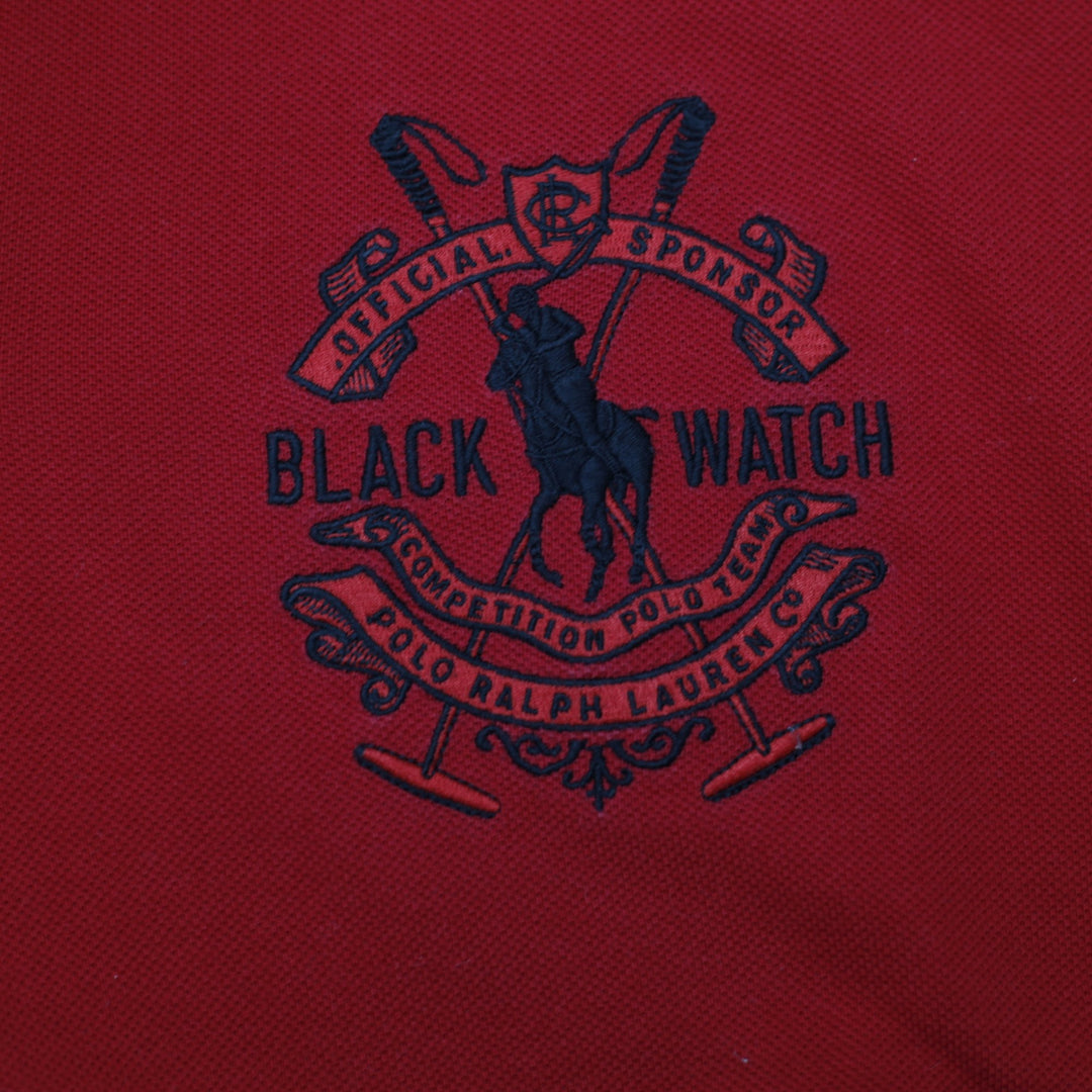 Vintage Mens Polo Ralph Lauren Black Watch Embroidered Logo Red Polo T-Shirt XL