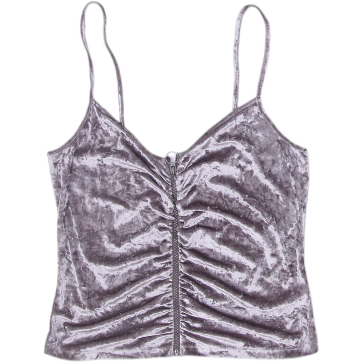 Y2K Ladies Express Camisole Velvet Ruched Spaghetti Straps Top Size L