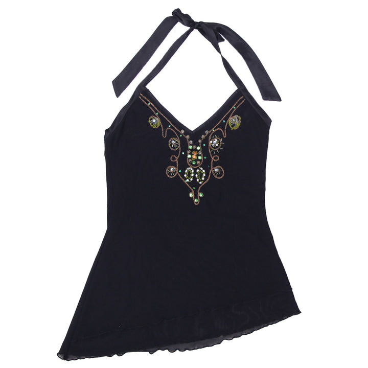 Y2K Ladies Mesh Beaded Halter Top