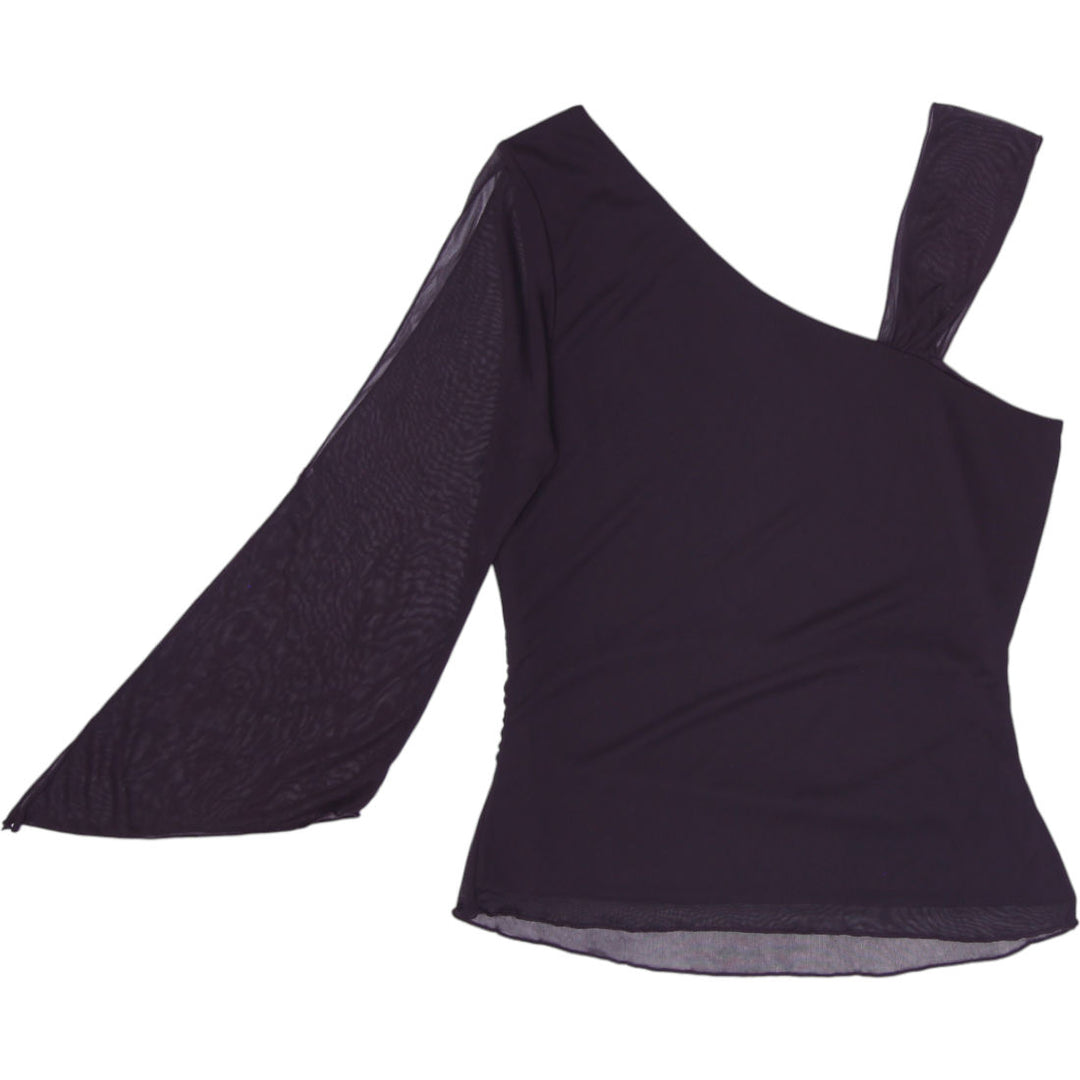 Y2K Epilogue Black Asymmetrical One Shoulder Mesh Long Sleeve Top Made in USA L