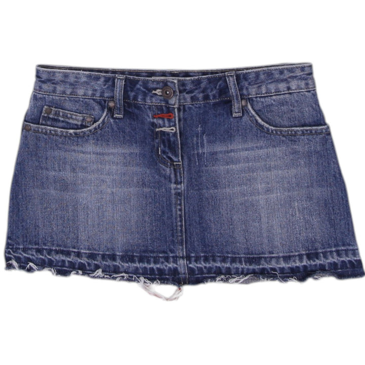 Y2K Ladies Denim Blue Frayed Hem Mini Skirt Size 34 | Migration_Skirts | Fashion Rerun