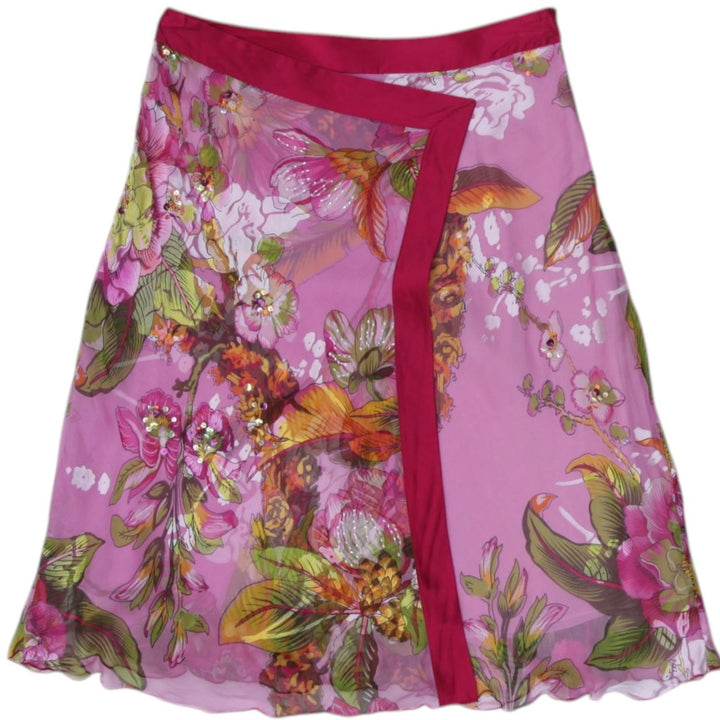 Y2K Ladies Wrap Skirt Pink Floral Chiffon Layered Size XS