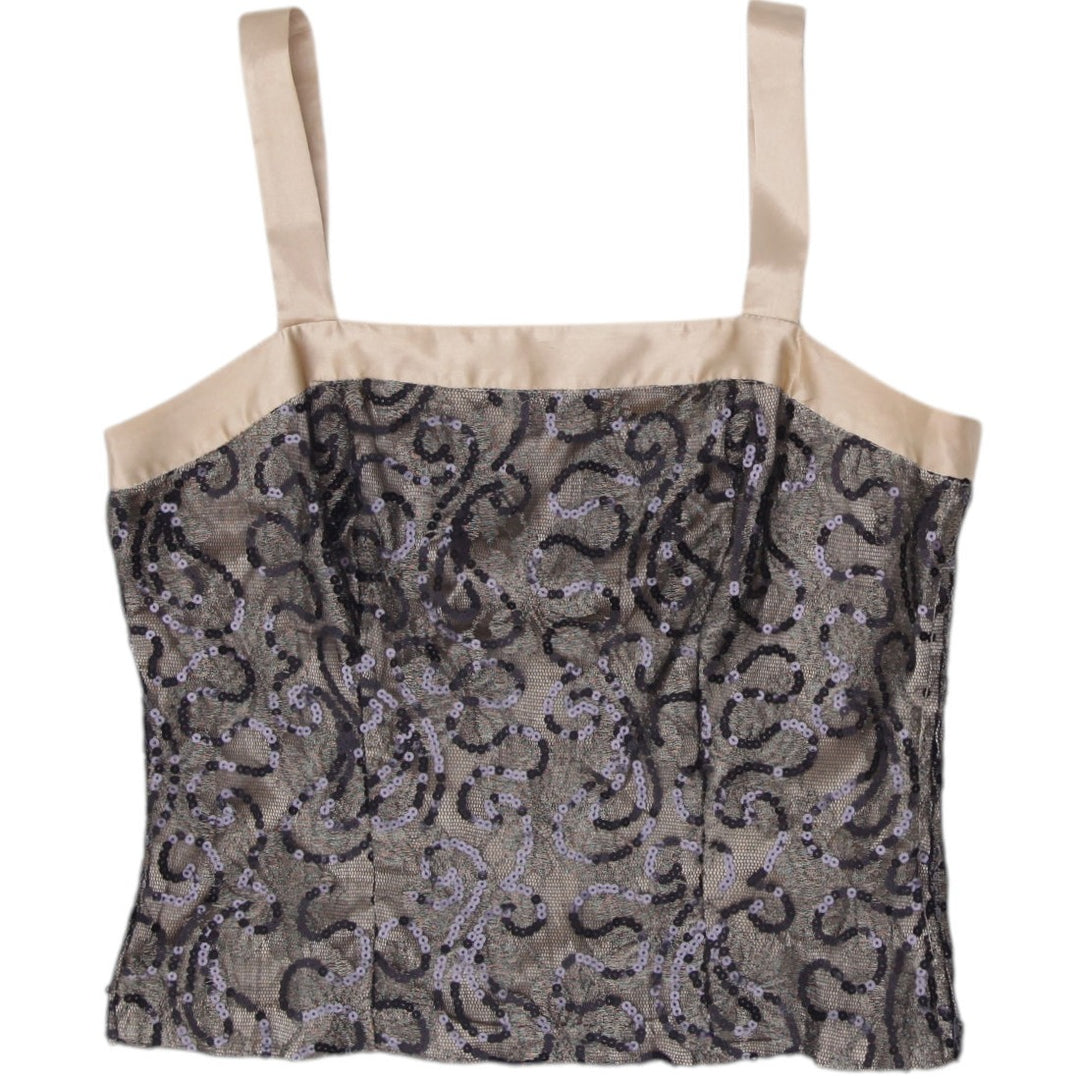 Y2K Ladies NueVa Gold Metallic Brocade Cami Top Made in Canada Size 12