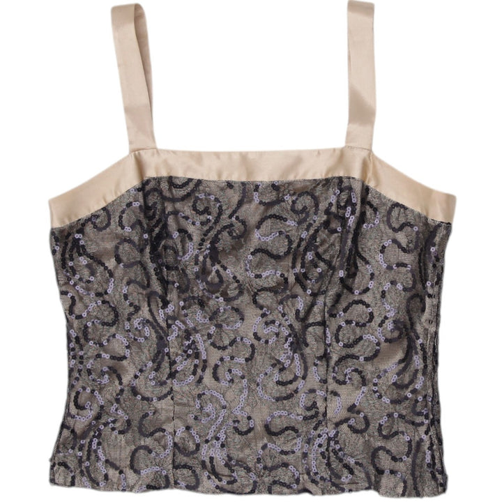 Y2K Ladies NueVa Gold Metallic Brocade Cami Top Made in Canada Size 12