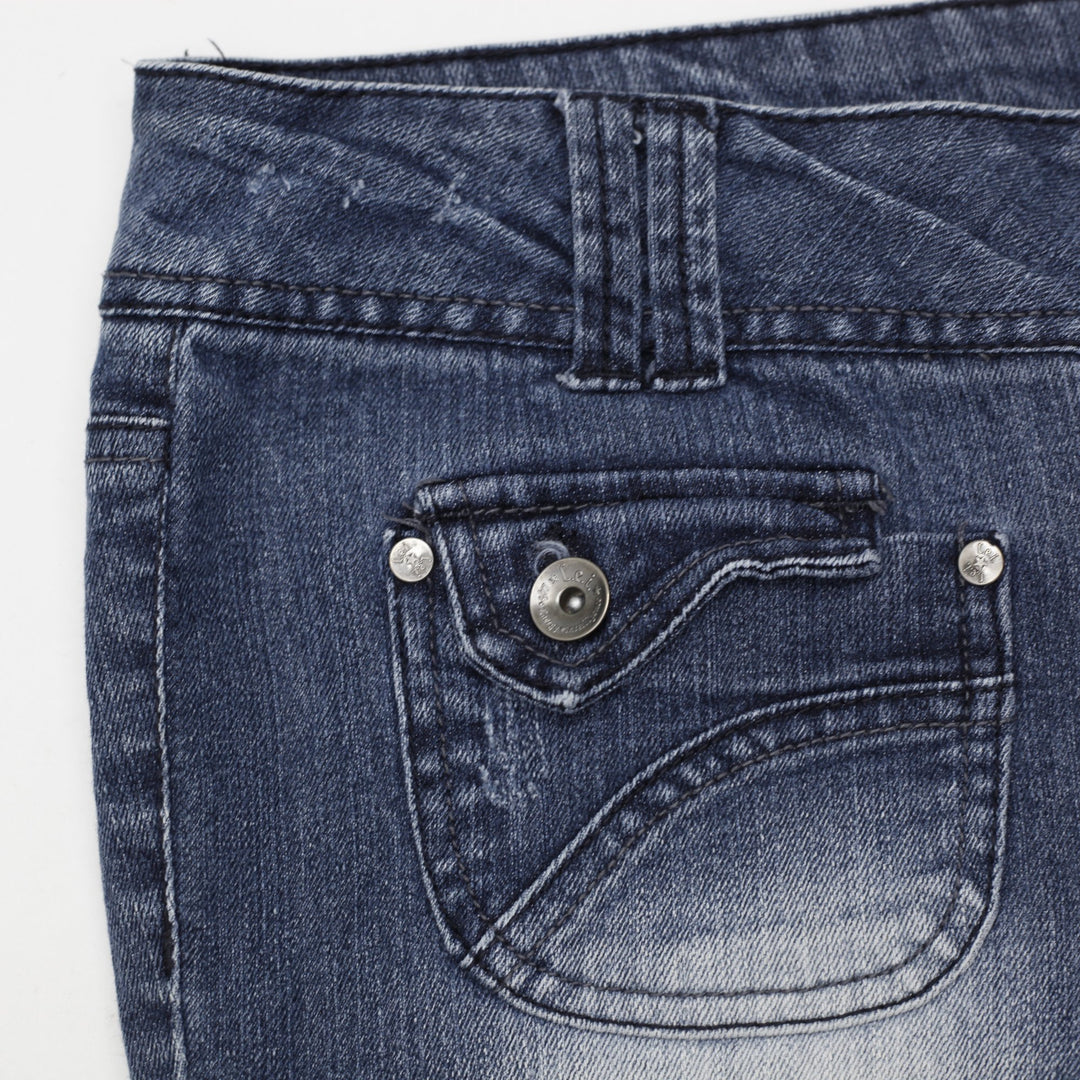 Y2K Ladies LEI Whiskered Thighs Front Pocket Detail Bootcut Jeans Size 13